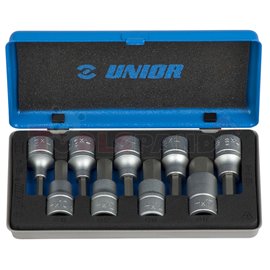 Kомплекти вложки 1/2", HX профил в метална кутия 9 бр. - UNIOR