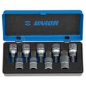 Kомплекти вложки 1/2", HX профил в метална кутия 9 бр. - UNIOR