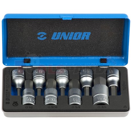 комплекти инчови вложки 1/2", HX профил в метална кутия - UNIOR