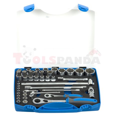 Тресчотка с комплект вложки 1/2" и 1/4" в пластмасова кутия 43 бр. - UNIOR