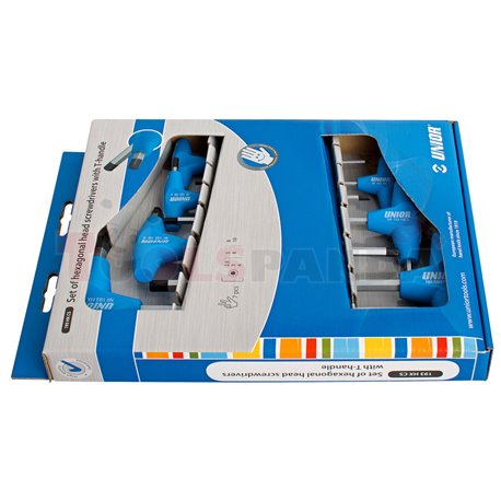 комплект ключове шестограм(inbus) с Т-дръжка, в картонена кутия - UNIOR