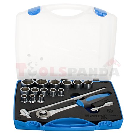 Тресчотка с kомплект вложки 1/2" в пластмасова кутия 17 бр. - UNIOR