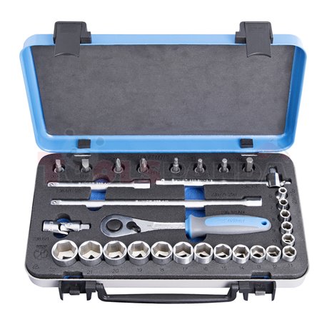 Тресчотка с комплект вложки 3/8" в метална кутия 30 бр. - UNIOR