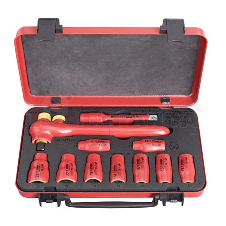 Тресчотка с комплект изолирани вложки 1/2'' в метална кутия 11 бр. - UNIOR