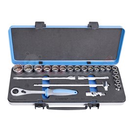 Тресчотка с комплект вложки 1/2" в метална кутия 23 бр. - UNIOR