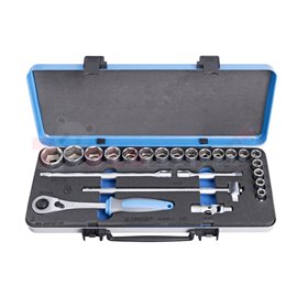 Тресочка с комплект вложки 1/2" в метална кутия 23 бр. - UNIOR