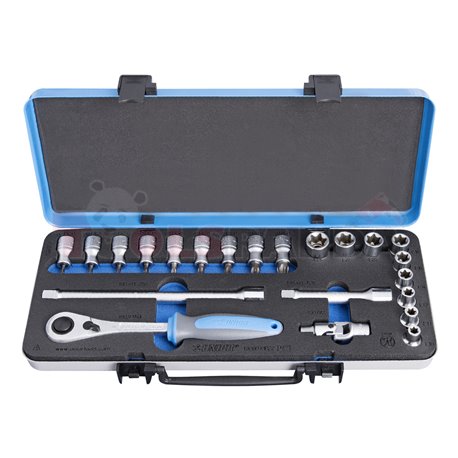 Тресчотка с комплект вложки 1/2" в метална кутия 22 бр. - UNIOR