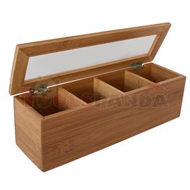 Кутия бамбукова за чай 4 разделения малка 9x30x9см.