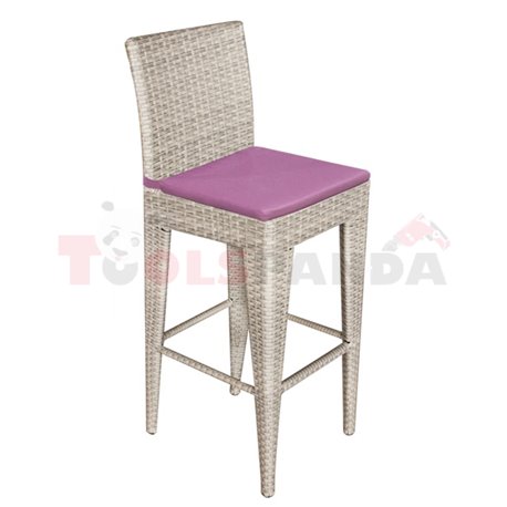 Бар стол PVC ратан/алуминиева рамка с лилава възглавница