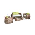 Мебели градински PVC ратан/алуминиева рамка Khaki с възглавници зелени 4 части