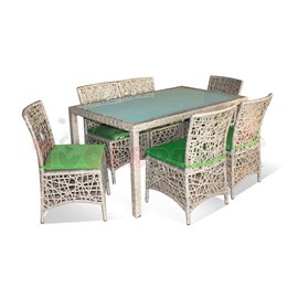 Мебели градински с възглавници сиво/зелено 7 части