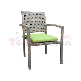 Стол градински с подлакътник PVC ратан алуминиева рамка и зелена възглавница