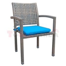 Стол градински с подлакътник PVC ратан алуминиева рамка и синя възглавница