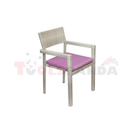 Стол градински с подлакътник PVC ратан/алуминиева рамка с лилава възглавница