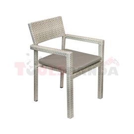 Стол градински с подлакътник PVC ратан/алуминиева рамка сива възглавница