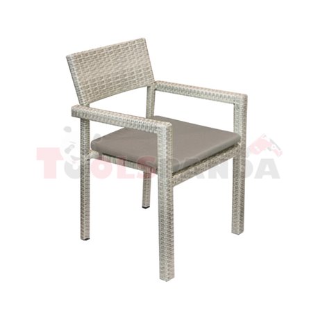 Стол градински с подлакътник PVC ратан/алуминиева рамка сива възглавница