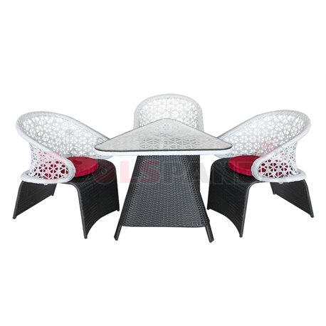 Маса градинска с три стола черно/бели к-кт с червени възглавници Triade